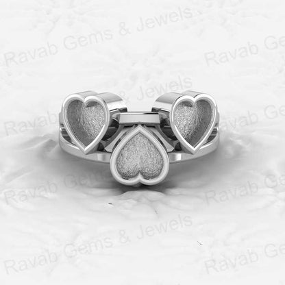 Top Quality Solid 925 Sterling Silver 3 Heart Shape Semi-Mount Blank Setting Ring Good for Ashes & Resin Work Breastmilk Jewelry