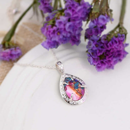 Beautiful 12x16mm Dahlia Mohave Mix Oyster Copper Turquoise With CZ 925 Silver Fine Jewelry Teardrop Pendant Necklace for Women