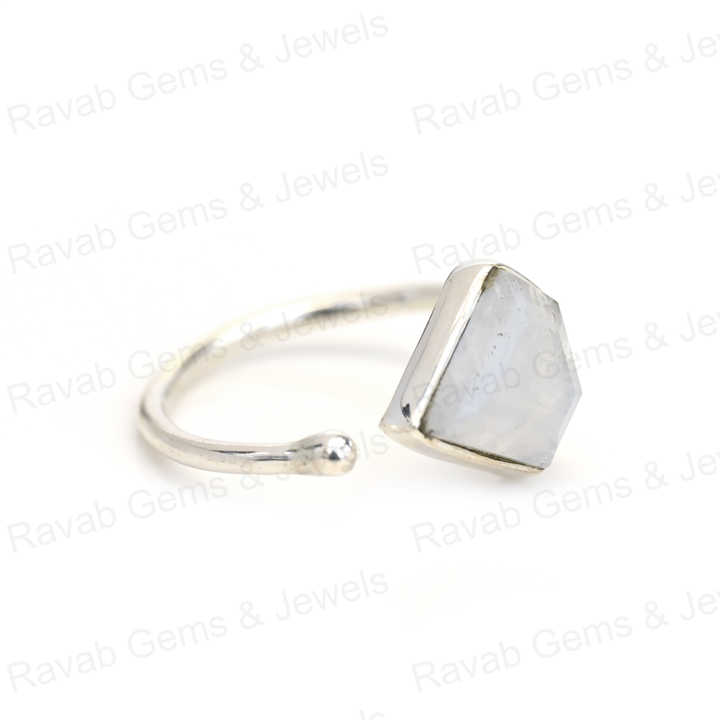 Best Selling Natural Rainbow Moonstone Sterling 925 Silver 10x10mm Diamond Cut Faceted Bezel Setting Adjustable Ring for Women