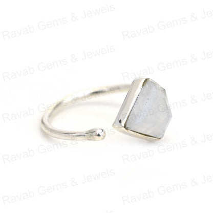 Best Selling Natural Rainbow Moonstone Sterling 925 Silver 10x10mm Diamond Cut Faceted Bezel Setting Adjustable Ring for Women