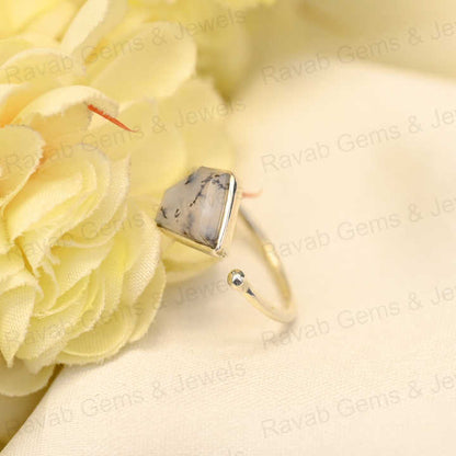 New Arrival Natural Dendrite Agate Ring Sterling 925 Silver 10x10mm Diamond Cut Faceted Bezel Setting Ring for Women