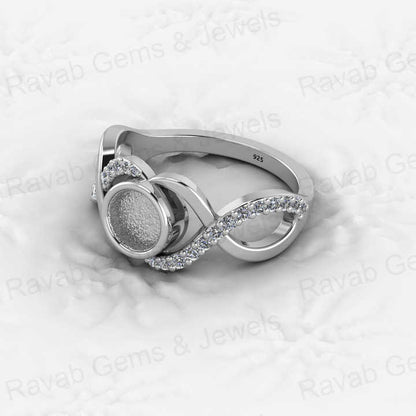 Solid 925 Sterling Silver Infinity Wedding Semi Mount Blank Setting Wedding Ring Good for Ashes & Resin Work Breastmilk Jewelry