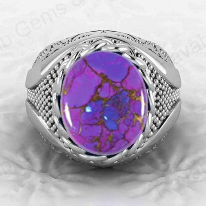 Genuine 925 Sterling Silver 13x15mm Mohave Purple Copper Turquoise Oval Turkish Men's Ring for Customized Fine Jewelry