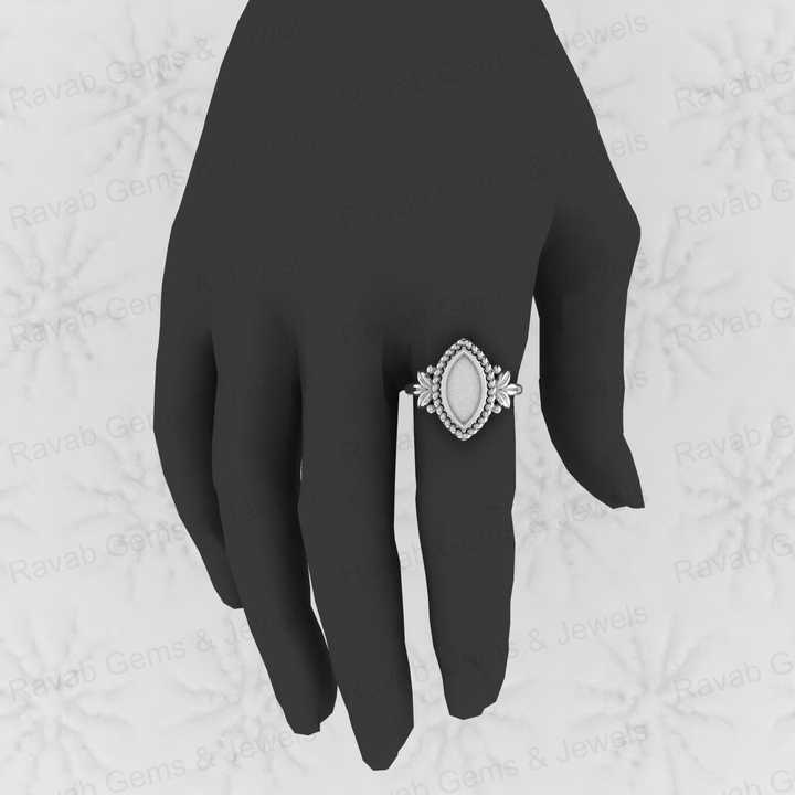 Solid 925 Silver 6x12mm Marquise With Leaf Bezel Cup Semi Mounting Resin & Ashes Work Jewelry Findings Components Blank Stone