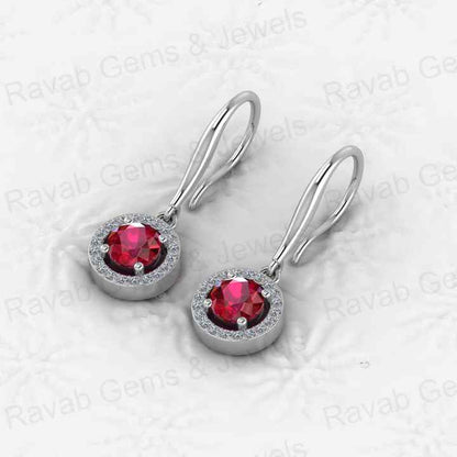 Christmas Sale Solid 925 Sterling Silver Garnet Quartz Hydro 7mm Round Cut Prong Setting Drop Dangle Earring for Women Jewelry