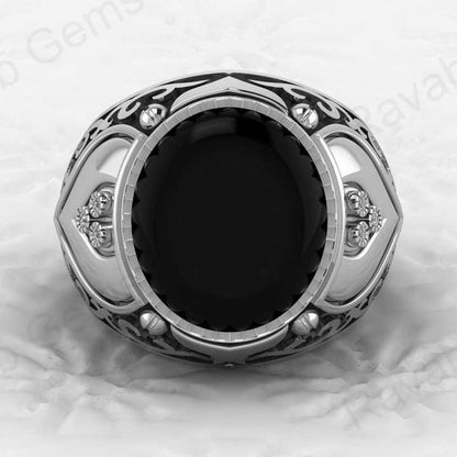 Top Selling Customized Jewelry Solid 925 Sterling Silver 13x15mm Oval Black Onyx Gemstone Classic Turkish Signet Ring for Man
