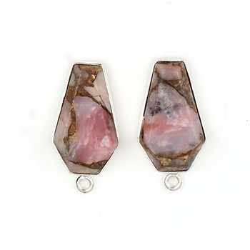 10x17mm Smooth Coffin Shape Flatback Pink Opal Copper Gemstone Bezel Genuine 925 Sterling Silver Fine Pendants & Charms Necklace