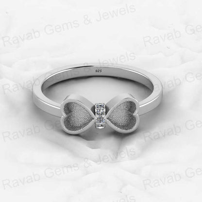 Solid 925 Sterling Silver 4mm Heart Semi Mount Blank Setting Coquette Bow Ring for Breastmilk & Keepsake Resin Ceramic Jewelry