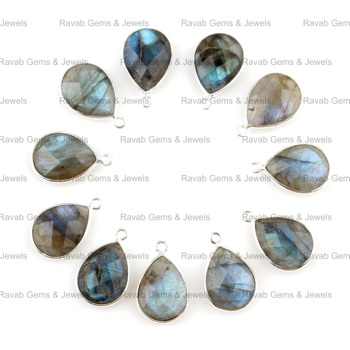 Best Selling 12x16mm Pear Shape Natural Labradorite Gemstone Bezel Pendant Fine Sterling Silver Necklace Charm for Gift