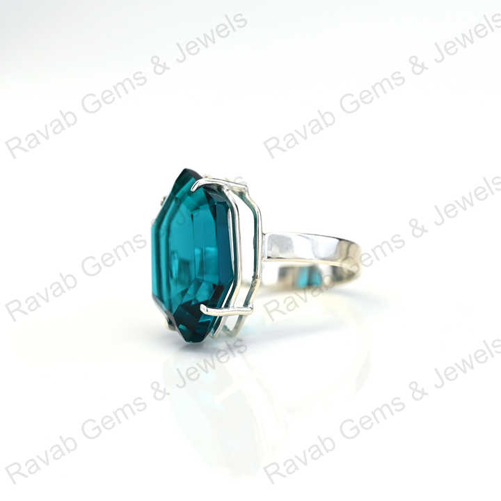 New Arrival Solid 925 Sterling Silver London Blue Topaz Hydro Hexagon Cut Prong Setting Ring for Women Fine Handmade Jewelry