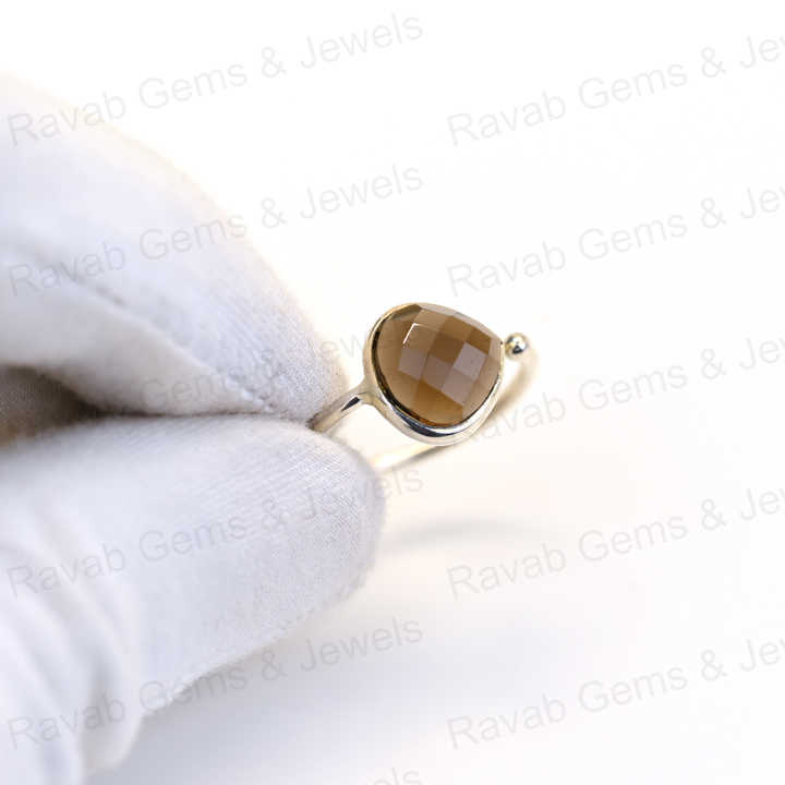 Best Selling Solid 925 Sterling Silver Smoky Quartz 10x10mm Checker Cut Bezel Setting Ring for Women Fine Handmade Jewelry