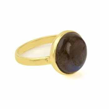 Top Selling 18K Gold Plated Dainty 12mm Genuine Blue Flash Labradorite Ring Stylish Sterling Silver Women's Jewelry for Parties