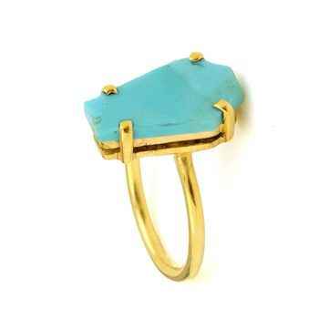 Kingman Arizona Turquoise Fine Ring for Ladies Minimalist 10x17mm Sterling Silver with High Quality Rose Gold Plating