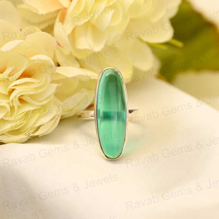 Best Selling Solid 925 Sterling Silver Green Fluorite Hydro 10x30mm Long Oval Bezel Setting Ring for Women Fine Handmade Jewelry