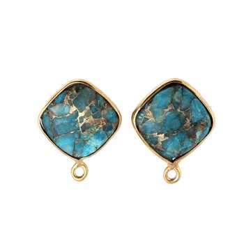 Hot Selling 12mm Cushion Shape Statement Pendant Natural Blue Copper Turquoise Sterling Silver with Gold Plating for Gift