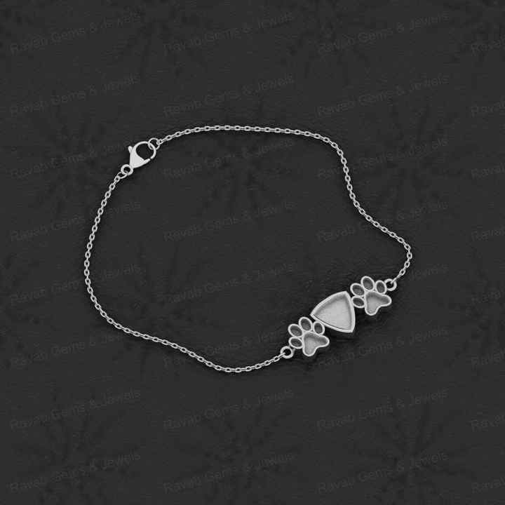 Solid 925 Sterling Silver Trillion Dog Pow Semi-Mount Bracelet Premium Quality Good Ashes Resin Work Keepsake Jewelry Finding