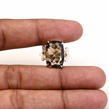 Best Quality Solid 925 Sterling Silver Sparkling Smoky Quartz Octa Cushion 10x14mm Prong Setting Ring Women Party Jewelry