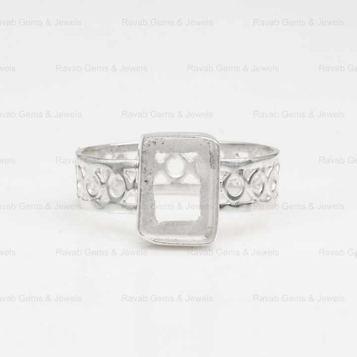 High Quality 925 Sterling Silver 8x10mm Rectangle Pre Notched Semi Mount Blank Bezel Setting Ring Stone Ashes Resin Jewelry