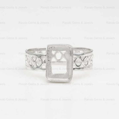High Quality 925 Sterling Silver 8x10mm Rectangle Pre Notched Semi Mount Blank Bezel Setting Ring Stone Ashes Resin Jewelry