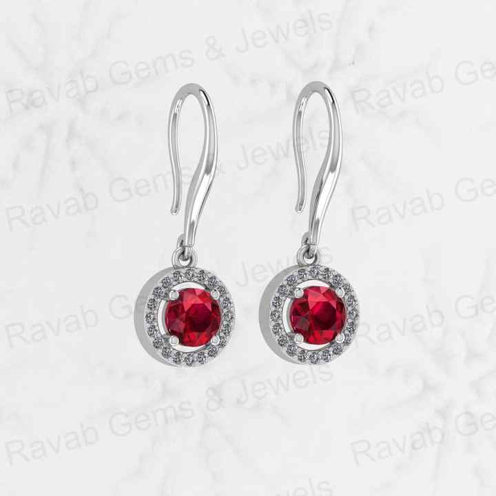 Christmas Sale Solid 925 Sterling Silver Garnet Quartz Hydro 7mm Round Cut Prong Setting Drop Dangle Earring for Women Jewelry