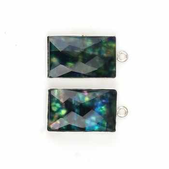 12x20mm Blue Ammolite Hydro Quartz Bezel Genuine 925 Sterling Silver Rectangle Pendant with Rhodium Plating Fine Jewelry Charms
