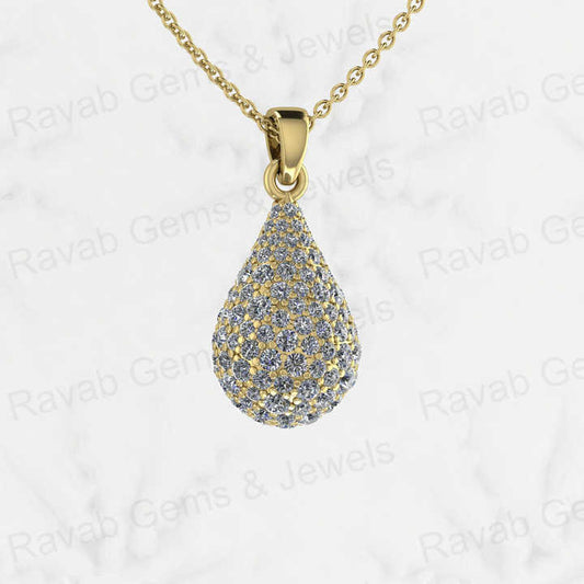 High Quality Genuine 925 Sterling Silver 12x26mm Puffed Teardrop Pendant Engagement Fine With Micro Pave CZ Keepsake Necklace