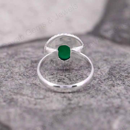 Natural Green Onyx Gemstone 8x10mm Solid 925 Sterling Silver Two Tone Bezel Setting Ring For Women Fine Handmade Jewelry