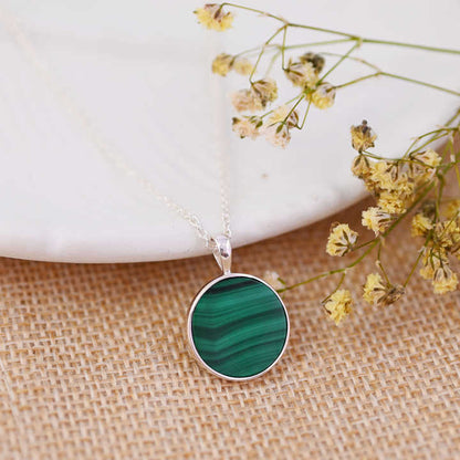 Top Selling 14mm Natural Malachite Gemstone Round Circle Handmade 925 Silver Boho Women Pendant Necklace Navajo Fine Jewelry
