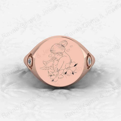 New Arrival Solid 925 Sterling Silver Engraved Style CZ Mother Holding Baby Signet Ring for Men's Fine Handmade Jewelry