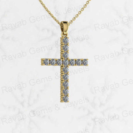 Genuine 925 Sterling Silver 35mm Long Cross CZ Diamond Micro Pave Set Hip Hope Pendant 18" Necklace Keepsake Handmade Jewelry