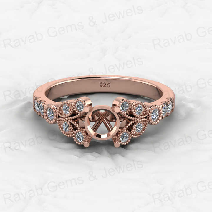 Solid 925 Silver 6mm Pave CZ Diamond Semi Mount Top Quality Filigree Open Blank Ring Prong Setting Memorial Jewelry DIY Findings