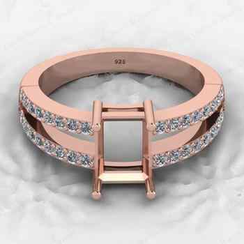 High Quality 925 Sterling Silver 8x6mm Octagon With CZ Semi Mount Fine Gemstone Jewelry Prong Setting Ring for Women