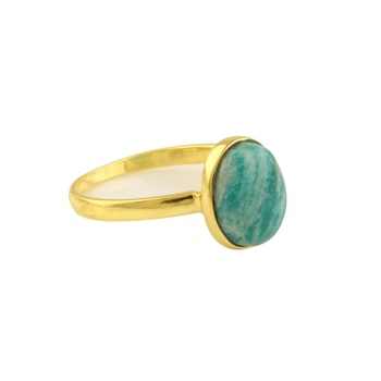 Top Class Solid 925 Sterling Silver Genuine Amazonite Bezel Setting Ring Unisex 10x14mm Oval for Women Handmade Fine Jewelry
