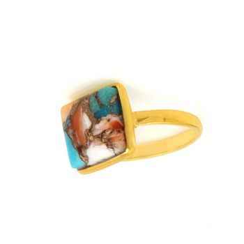 Best Selling 12mm Square Mohave Spiny Oyster Copper Turquoise 18K Gold Plated Fine Sterling Silver Dainty Boho Ring for Gift