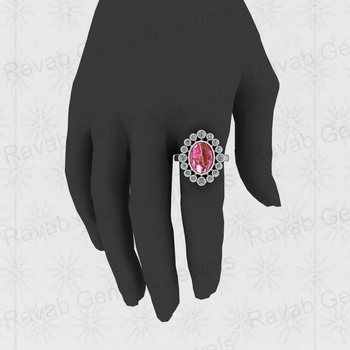 Top Selling 925 Silver 9x12mm Pink Kingman Dahlia Spiny Oyster Oval Shape Gemstone CZ Solitaire Cocktail Ring Unisex