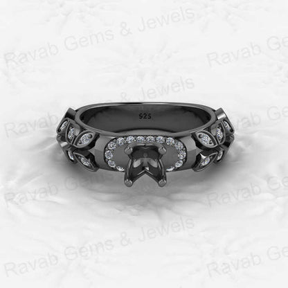 Genuine Solid 925 Sterling Silver Leaf Solitaire Semi Mount Blank Setting Ring Good for Ashes & Resin Work Breastmilk Jewelry
