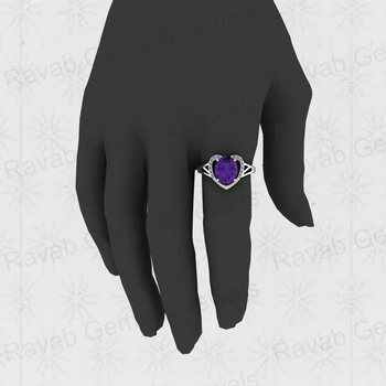 Hot Selling 8x10mm Oval Amethyst Solid 925 Sterling Silver Heart-Shaped Prong Ring for Women Fine Anniversary Ring