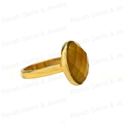 New Arrival Handmade 925 Sterling Silver Women's Ring Natural Yellow Chalcedony 10x14mm Oval Checker Cut Bezel Setting Weddings