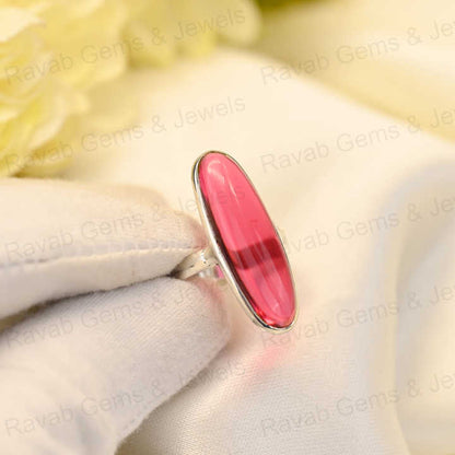 Top Selling 925 Sterling Silver Women's Fine Handmade Ring Pink Tourmaline Hydro 10x30mm Long Oval Bezel Setting
