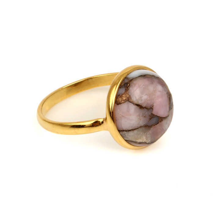 Hot Selling Genuine 925 Silver Vermeil Eternity Women's Ring Handmade 12mm Round Mohave Pink Opal Copper Gemstone Fine Jewelry