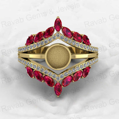Solid 925 Sterling Silver 6mm Round With CZ Semi Mounting Blank Bezel Cocktail Ring Setting for Ashes Resin & Gemstone Jewelry