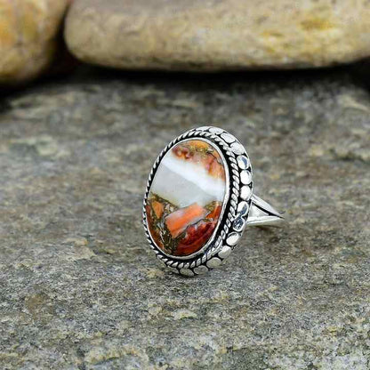 Top Selling Valentine Sale Natural Spiny Oyster Turquoise 10x14mm Solid 925 Sterling Silver Handmade Ring Fine Jewelry
