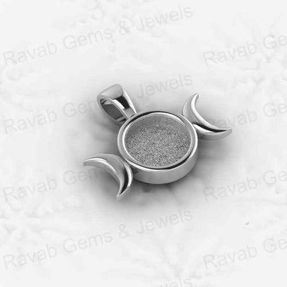 925 Sterling Silver 8mm Round With Half Moon Blank Bezel Charm Pendant Setting for Ashes & Resin Breastmilk Keepsake Jewelry
