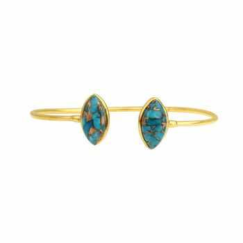 Natural Blue Copper Turquoise Cuff Bracelet for Women Unique Gold Plated Sterling Silver Trendy Religious Wedding Party Jewelry