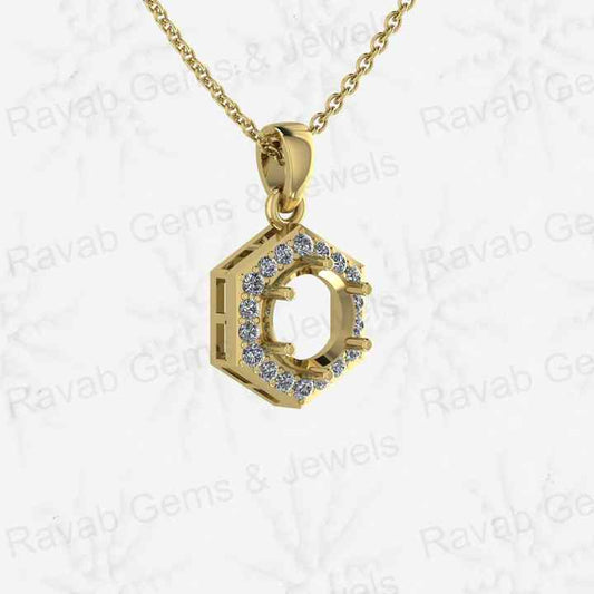High Quality 925 Silver 8mm Hexagon Semi Mount Charm Pendant With CZ Prong Setting for Stone Set Keepsake DIY Jewelry Findings