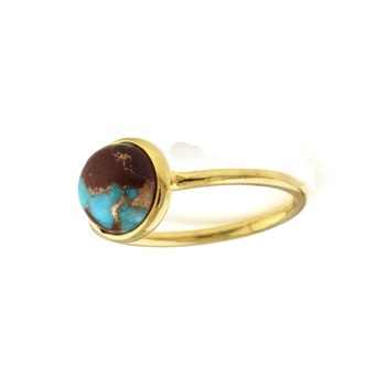Hot Selling 925 Sterling Silver Unisex Ring 12mm Natural Lava Copper Mohave Turquoise Gemstone Trendy Boho Style for Parties