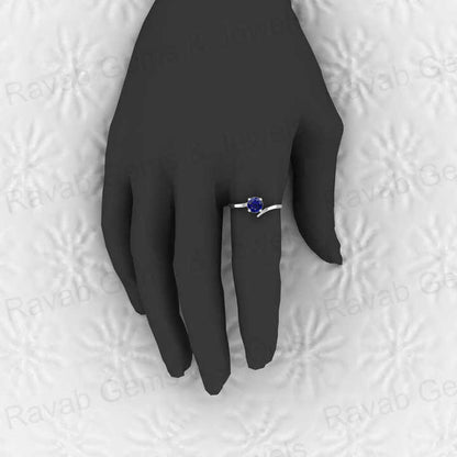 Top Quality 925 Sterling Silver 5mm Round Cut Blue Sapphire Hydro Vermeil Eternity Prong Setting Solitaire Bypass Ring for Women