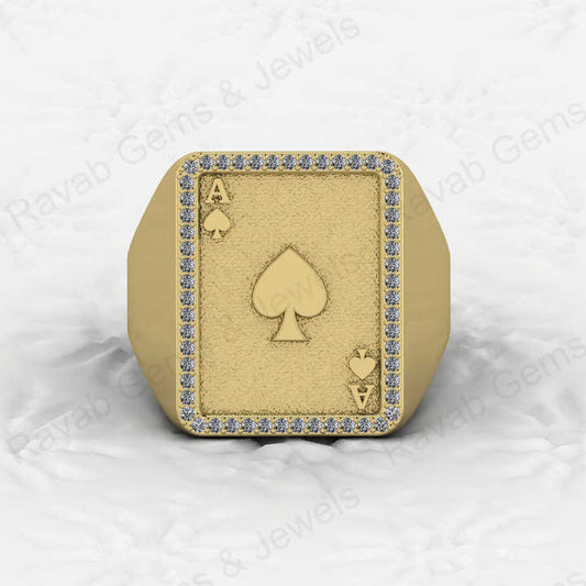 Top Selling Men's 925 Silver Accented Playing Card Gambler Ace Black Spade Signet Embossed Ring Zircon Diamond Motorhead Jewelry