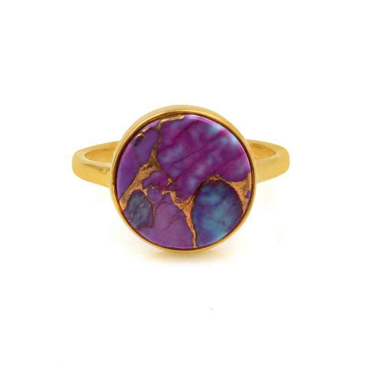 Best Selling 12mm Purple Copper Turquoise Gemstone 925 Sterling Silver 2.5 Micron Gold Vermeil Handmade Ring Women Fine Jewlery
