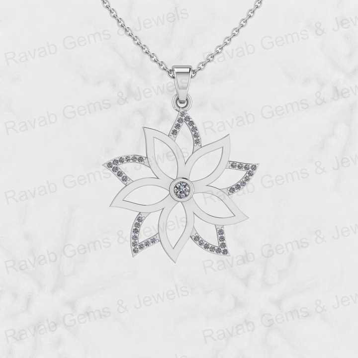 Best Selling 925 Silver 25mm Water Lily Floral June Birth CZ Diamond Pendant Necklace Beautiful Fine Natural Jewelry for Women